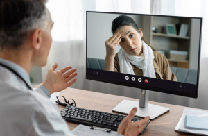 man offering online mental health consultation 